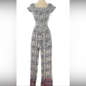 Angie Blue and White Printed Jumpsuit